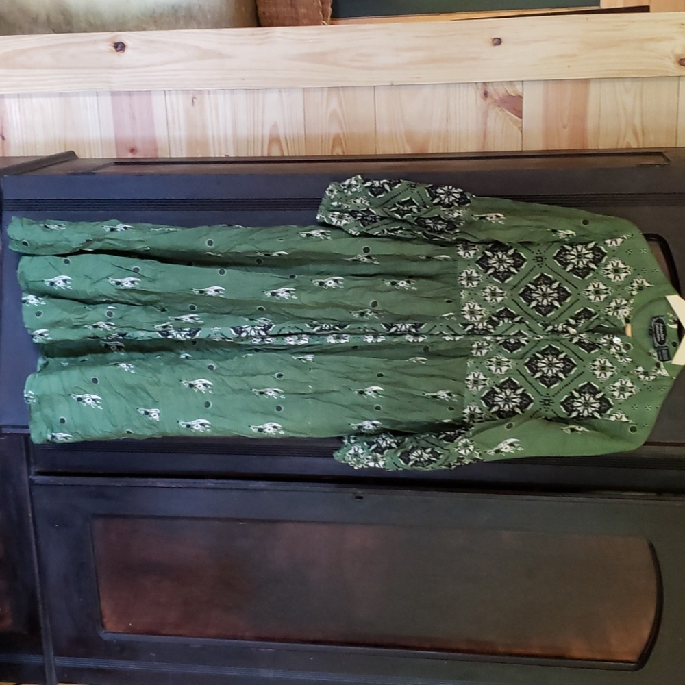 Green patterned button up dress